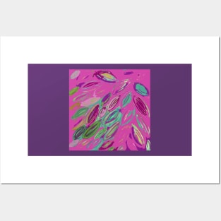 Watercolor Leaves in Pink Magenta Purple Teal Blue Green Posters and Art